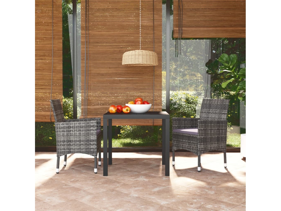 Conjunto de comedor de jardín de 3 piezas con cojines DKD Home Decor, ratán gris
