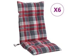 Conjunto 6 Cojines para silla respaldo alto VIDAXL tela Oxford cuadros rojo