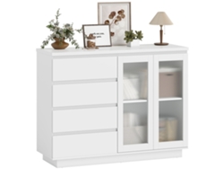 Aparador de Madeira ZENCORE SERVICES com 4 gavetas, armário com portas de vidro e prateleiras ajustáveis, 120x40x91cm, branco