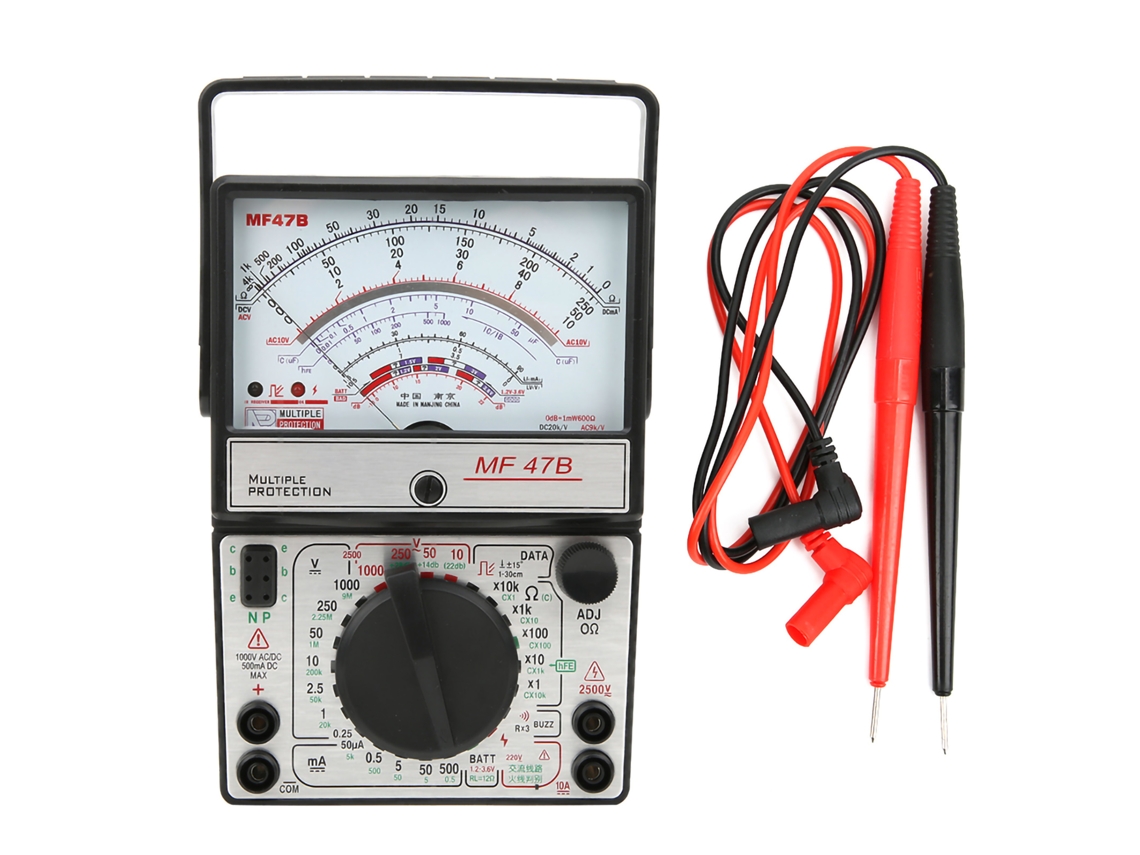 Multímetro Digital Multifuncional Mf47b Con Pantalla Grande, Medición De Voltaje, Corriente Ca/cc, Resistencia Y Detector De Batería.