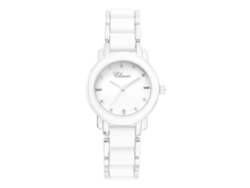 Reloj De Pulsera De Cerámica Para Mujer Con Diamantes De Imitación, Estilo Moderno, Plateado Y Blanco.