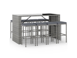 Maison Exclusive - Mesa Y Taburetes Altos Jardín 9 Pzas Y Cojines Ratán Pe Gris