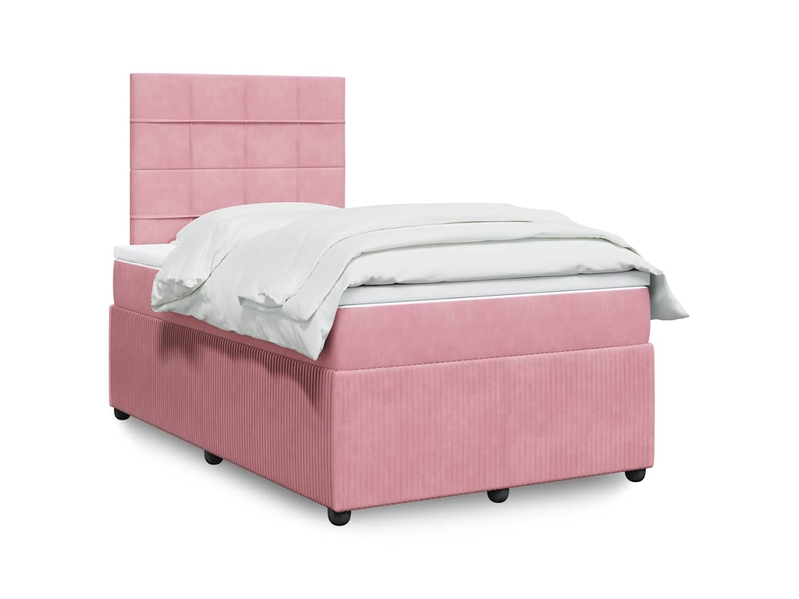 Cama Box Spring Con Colchón Terciopelo Rosa 120x200 Cm