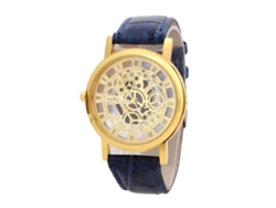 Reloj Electrónico De Piel Pu Con Esfera Hueca Para Hombre Y Mujer (azul Oro)