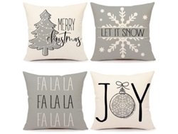Juego De 4 Fundas De Almohada Navideñas Con Adornos Rústicos, Decoración Navideña De Invierno.