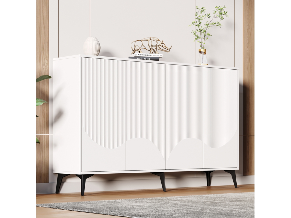 Aparador 160 Cm - 4 Puertas, Estantes Ajustables, Multifuncional Con Patas Metálicas - Blanco