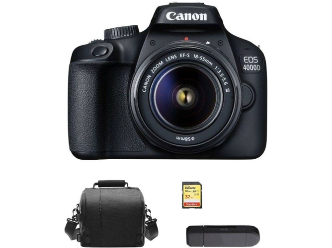 Kit Cámara Réflex CANON EOS 4000D EF-S 18-55MM F3.5-5.6 III + SD32GB + bolsa + lector de tarjetas