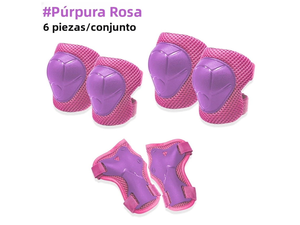 Juego de 6 rodilleras y coderas infantiles con correas ajustables. Mdug (morado y rosa)
