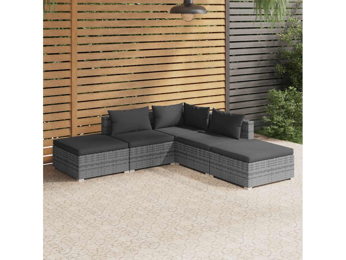 Conjunto de jardín de 5 piezas con cojines, ratán gris, DKD Home Decor