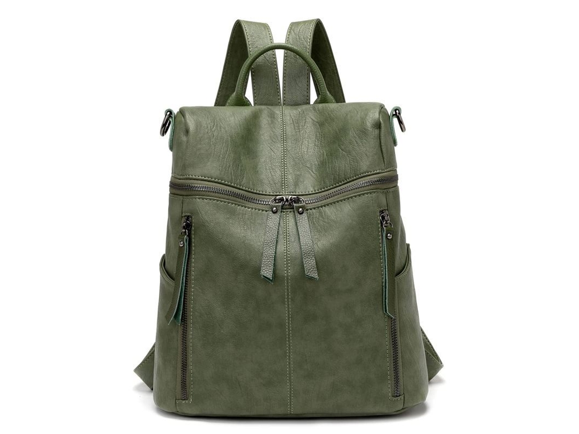 2026-mochila De Cuero Pu Para Mujer, Ligera Con Gran Capacidad Y Múltiples Bolsillos, Verde