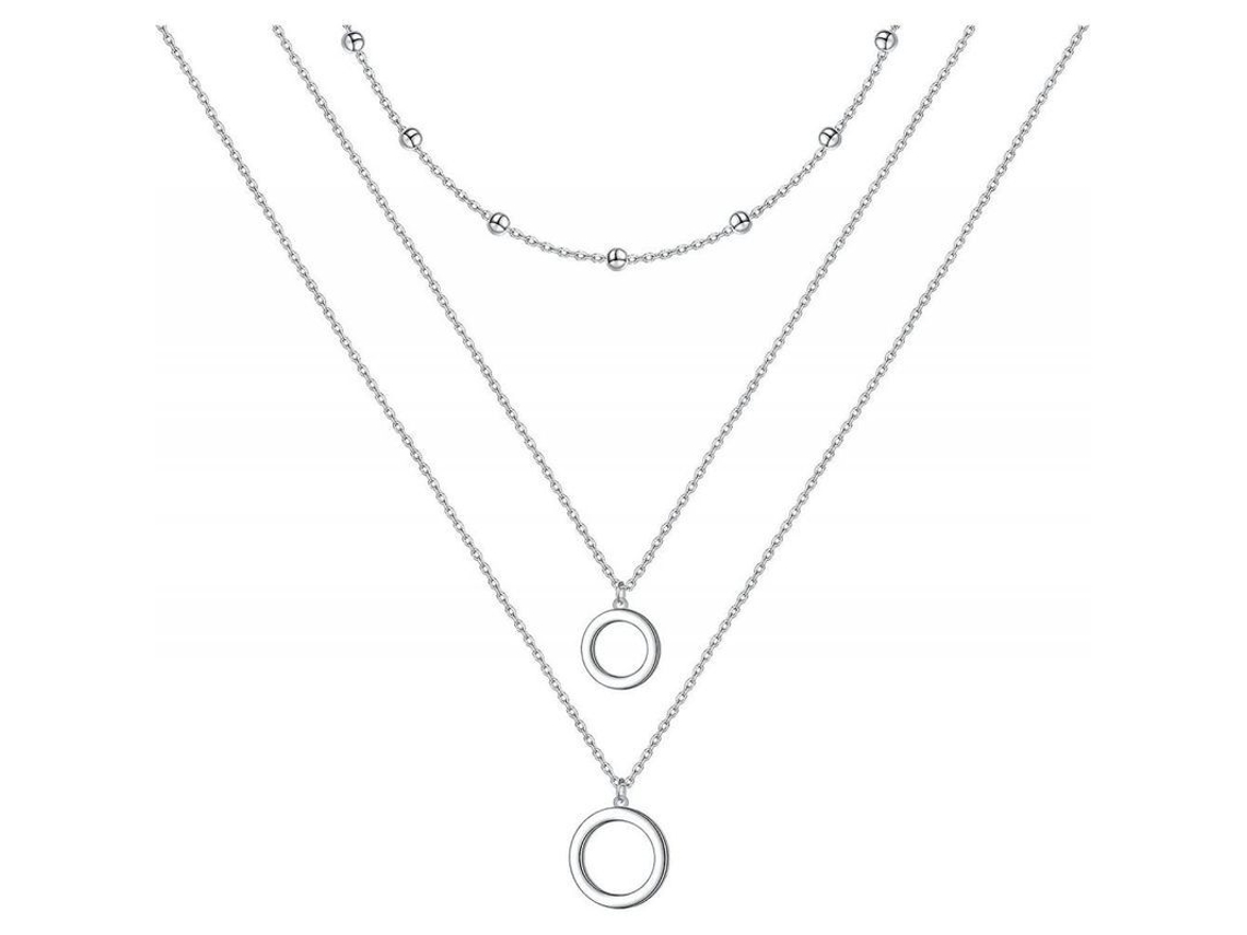 Cadena Colgante De Plata Ley 925 De Tres Capas Con Extensor Para Mujer Estilo Geométrico Zuk Capa Circular