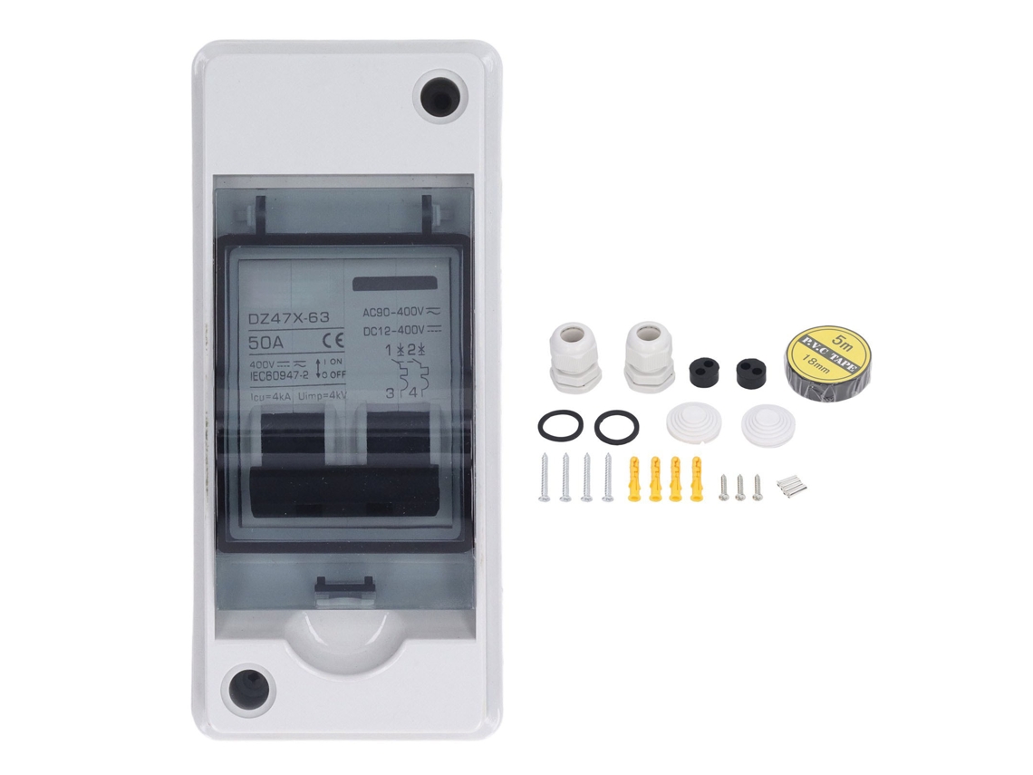 Disjuntor miniatura Veloriskku 50A à prova d'água 2P DC para sistema fotovoltaico solar, isolador de disjuntor 12-400V DC 90-400V AC