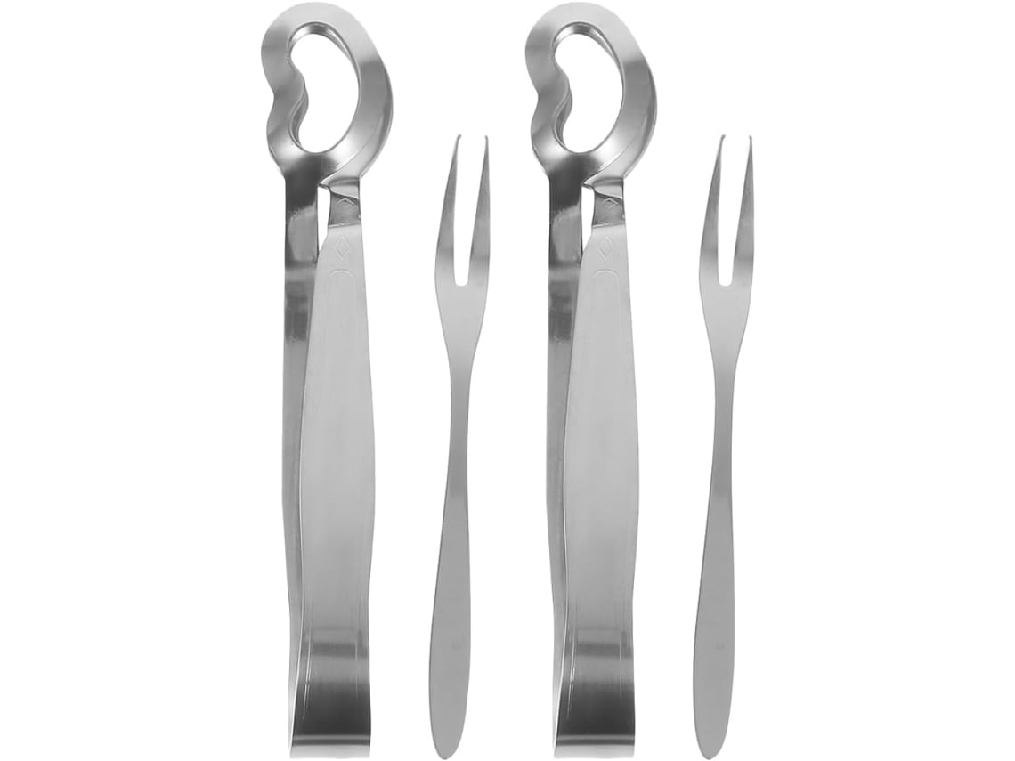 Conjunto De 4 Pinças E Garfos Para Caracóis Em Aço Inoxidável Com 2 Dentes.