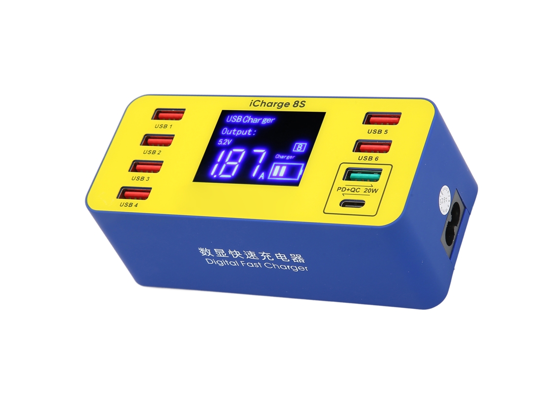 Cargador Usb De 8 Puertos 40w De Carga Rápida Con Hub De Múltiples Puertos Y Pantalla Digital Lcd, Enchufe Estadounidense
