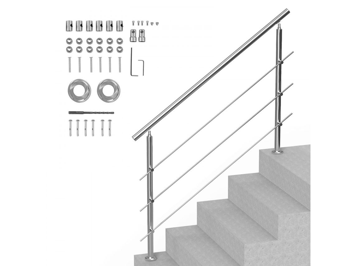 Pasamanos de exterior ajustable de acero inoxidable para escaleras y balcones, 150 cm, 3 barras, Tekmaquinas