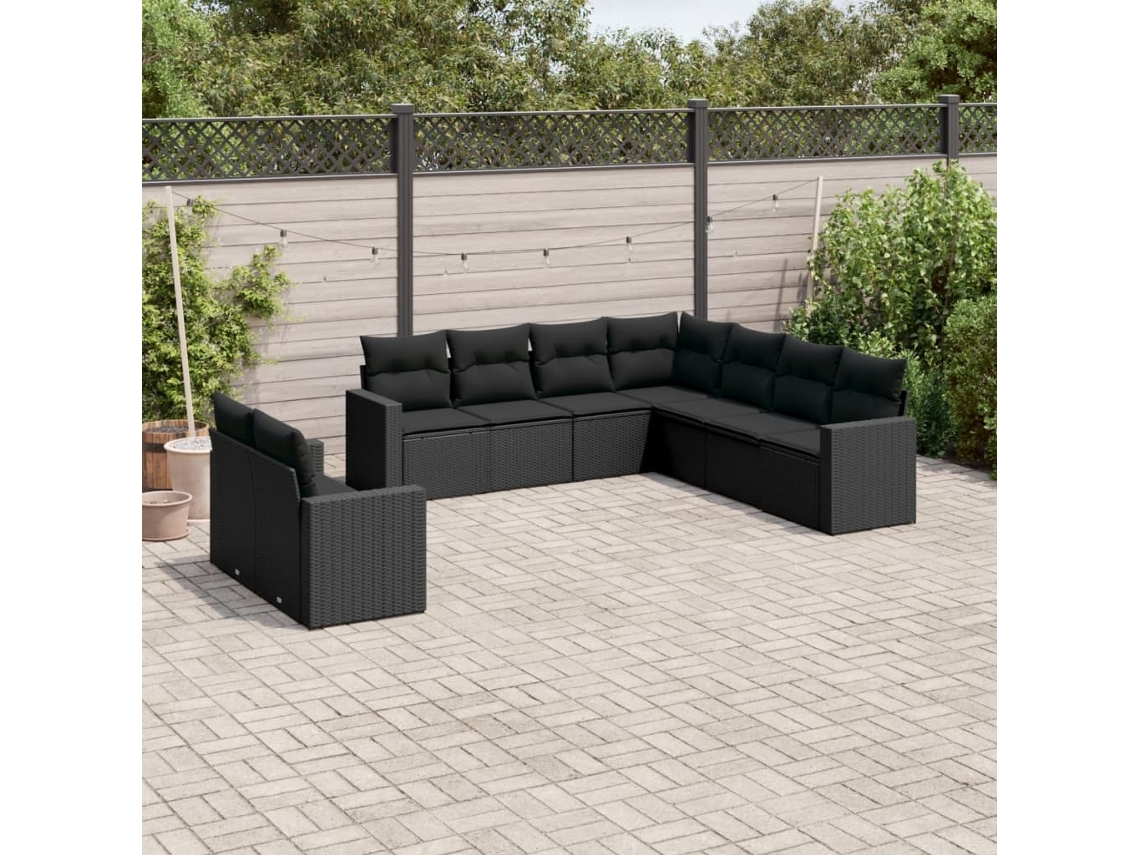 Conjunto de sofás de jardín de 9 piezas DKD Home Decor con cojines de mimbre negros