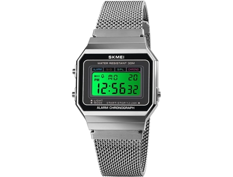 VEANXIN Reloj digital Reloj electrónico LED resistente al agua con correa de acero inoxidable cuadrada-Negro