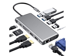 Hub HDMI 12 en 1 USB C multipuerto a HDMI I dual y adaptador de tarjeta VGA SD/TF 4 puertos USB Estación de acoplamiento HDMI dual para MacBook (gris) CHRONUS