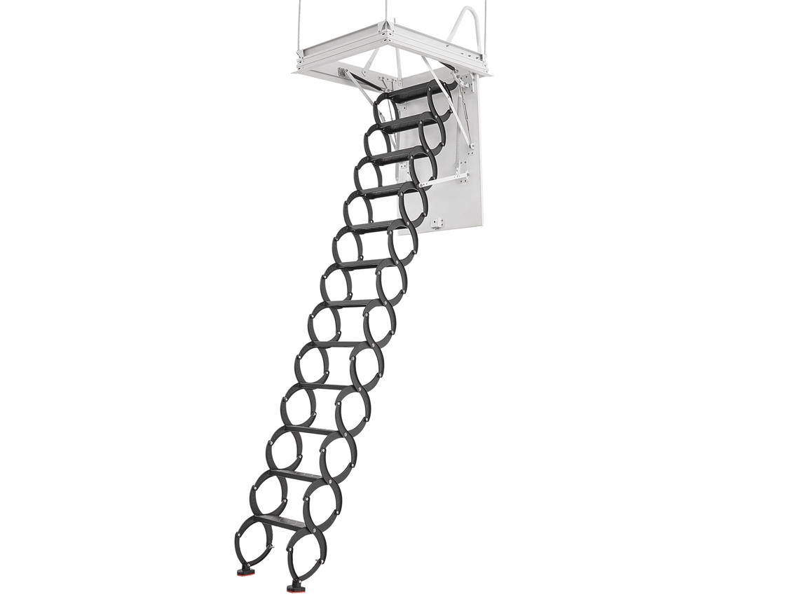 Escalera de ático ajustable de acero Succebuy para alturas de 2,9 a 3,1 m, abertura de 100 x 70 cm