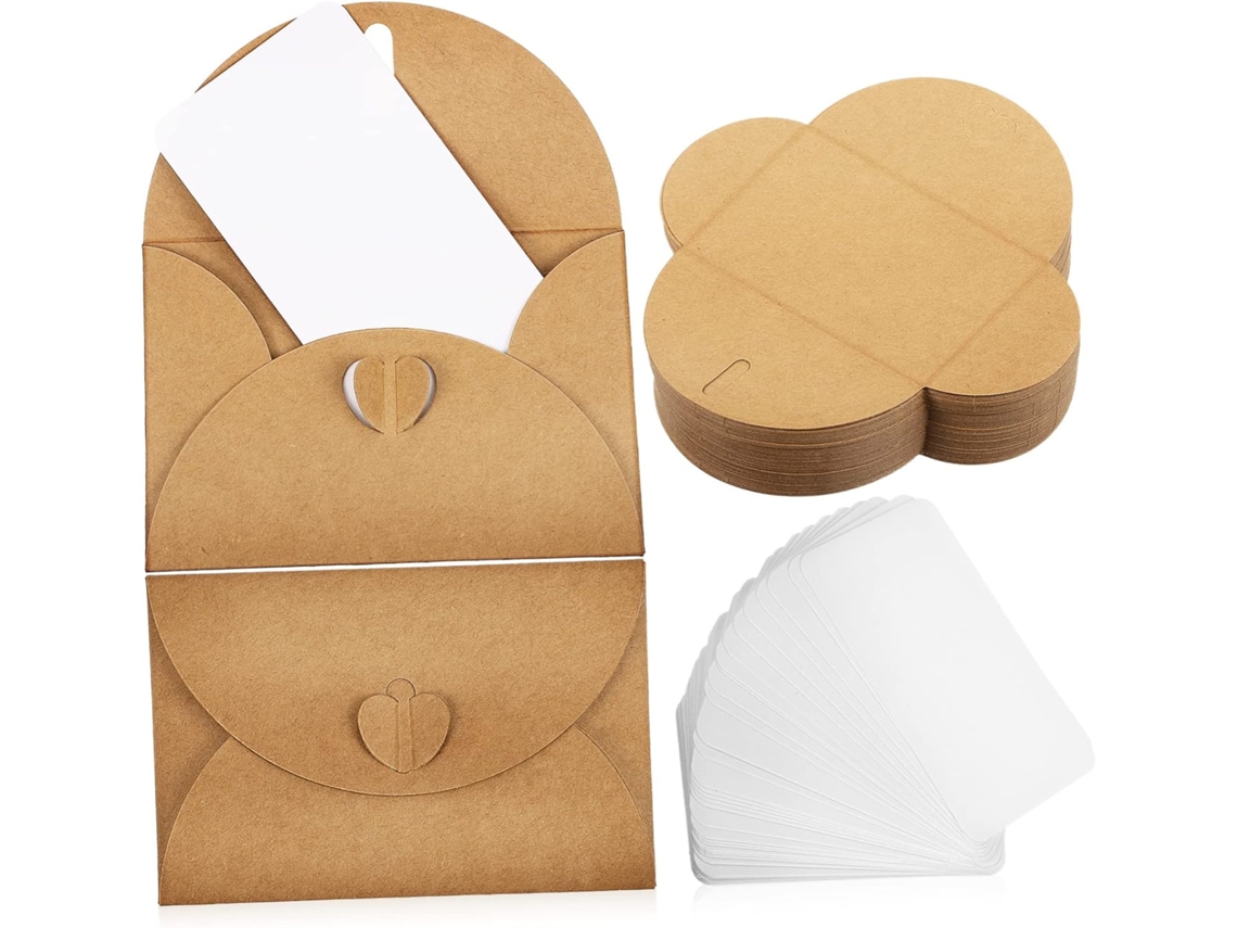 1 Juego De Sobres De Papel Kraft Con Tarjetas En Blanco Y Cierre En Forma De Corazón Para Tarjetas.