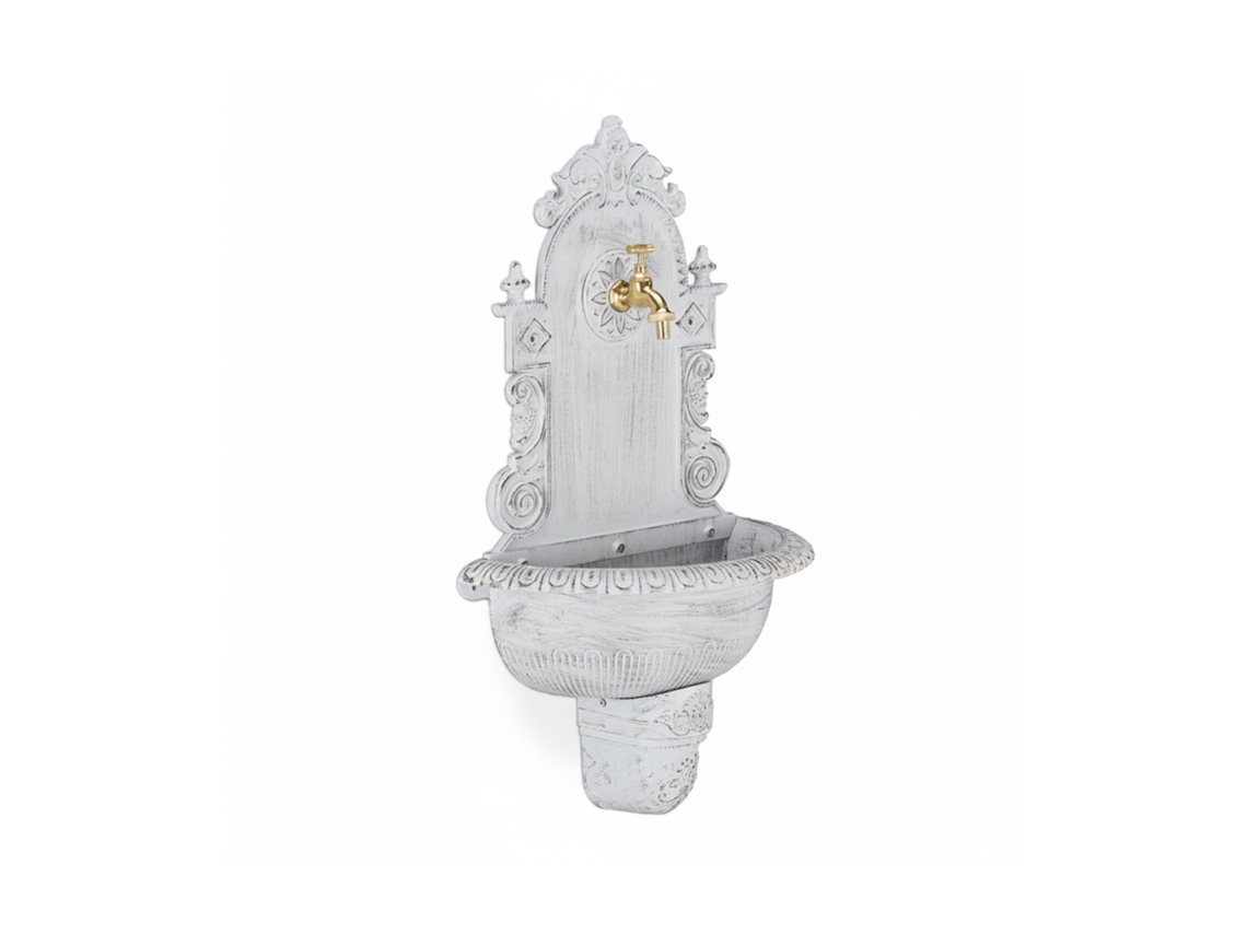 Relaxdays Xl Fuente De Pared Nostálgica Con Grifo Para Jardín, Aluminio Fundido, 75 X 44 X 22 Cm, Blanco