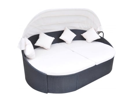 MAISON EXCLUSIVE Tumbona de jardín con dosel de ratán sintético negro