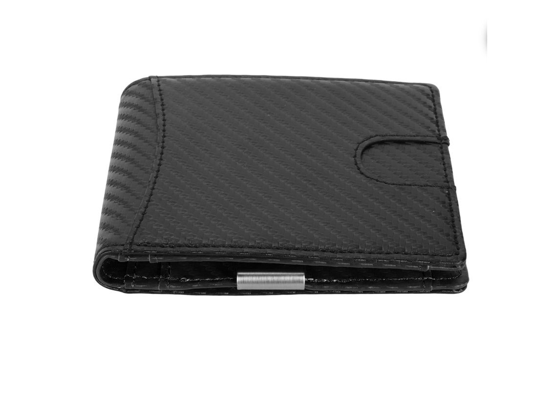 Cartera delgada para hombre con 10 ranuras para tarjetas RFID y clip para billetes negro.