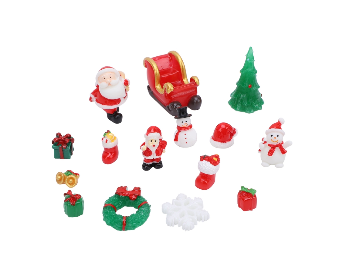 Juego De 15 Figuritas Navideñas De Resina En Miniatura: Papá Noel, Muñeco De Nieve, Decoración Para Casa De Muñecas.