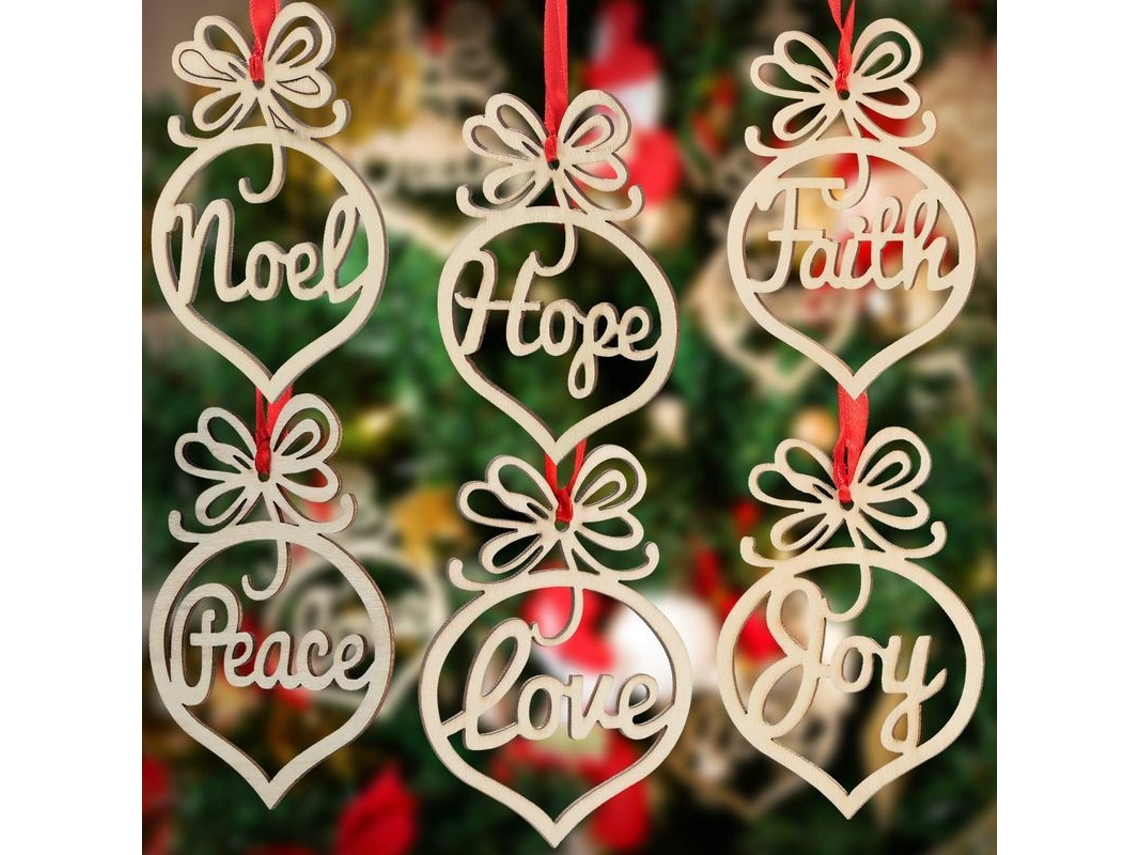 6 Adornos De Madera Con Agujeros Para Decorar El Árbol De Navidad - Regalos Festivos