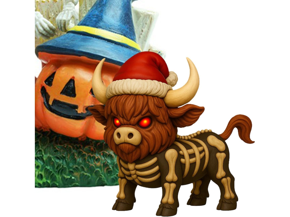 Figura De Vaca De Las Tierras Altas | Adorno De Calavera Escocesa Para Halloween - Decoración Rústica Para Chimenea