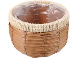 Cesta De Flores Tejida A Mano Con Borde Blanco, Maceta Pequeña Para
