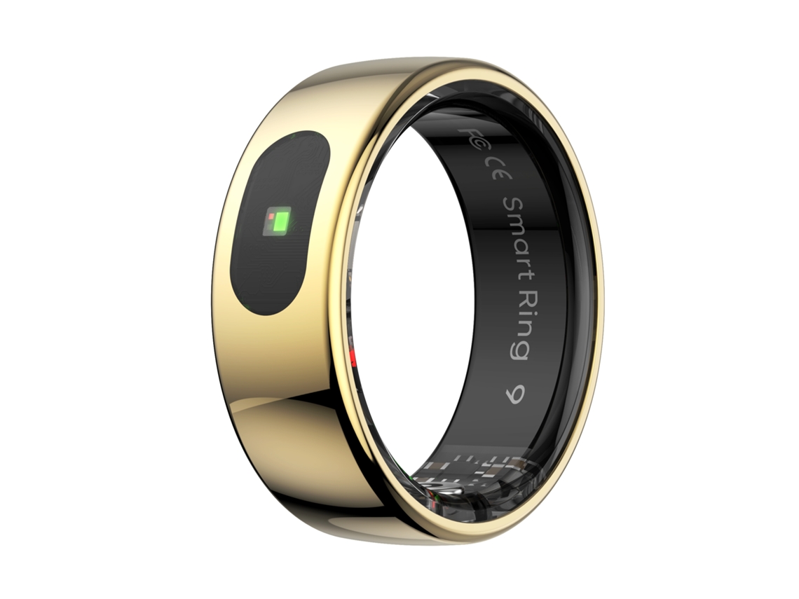Anillo inteligente unisex de acero inoxidable, resistente al agua, con pantalla táctil y luz indicadora, mide la temperatura de la piel (talla 12, dorado)