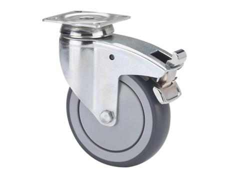 Rueda giratora placa freno 300-125-3 cp poliamix-goma gris eje bolas ALEX