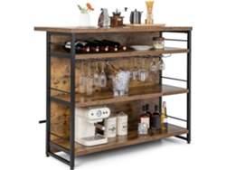 Mesa Barra Cocina Alta, Armario de Barra de Licor de 4 Niveles con 3 Estantes Abiertos, Soportes para Vino y Copas COSTWAY