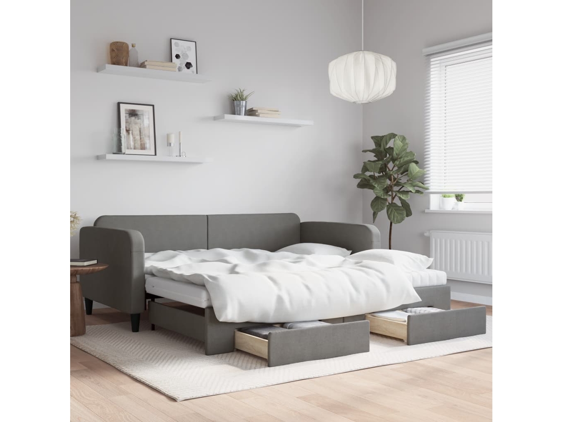 Sofá Cama Nido Con Cajones Tela Gris Oscuro 100x200 Cm