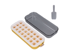 Bandeja Reutilizable Para Cubitos De Hielo Con Cubo De Basura Y Tapa Transparente Para Frigorífico, Color Amarillo Limón.