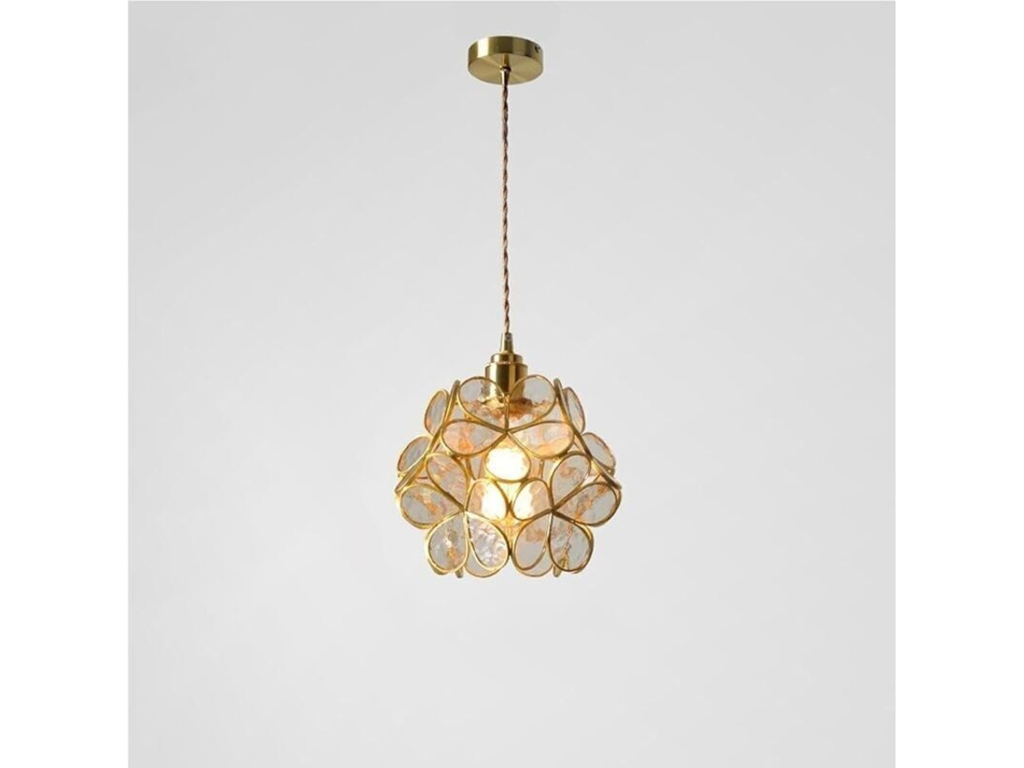 Lámpara Colgante Nórdica Moderna En Cobre Y Cristal, Luminaria Decorativa.