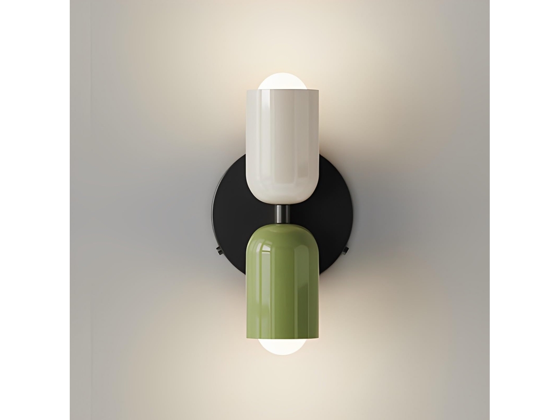 Luz Pared Nórdica Doble Iluminación, Tonos Crema Y Verde Baño Y Dormitorio