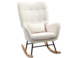 Mecedora, Funda Acogedora, Cojín Lumbar, 92x69x100cm, Blanco Crema