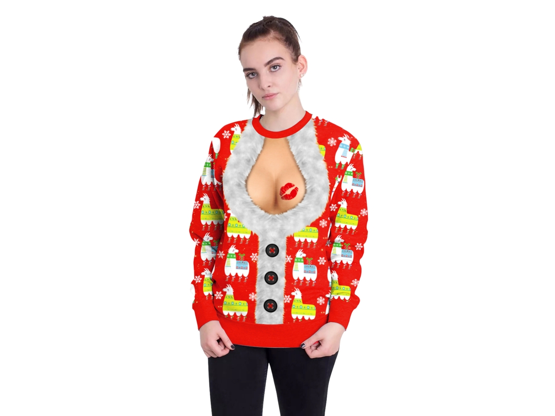 Rebe-moletom de manga comprida com gola redonda e estampas divertidas, estilo casual, para Natal4 XL