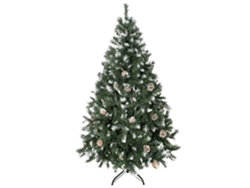 Árvore Natal 150cm 676 Galhos Neve E Pinhas, Abertura Automática Base Dobrável Verde