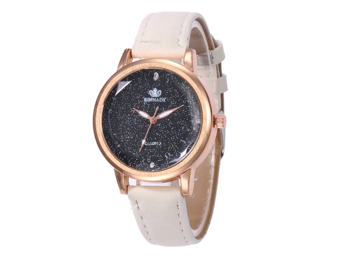 Reloj De Pulsera Analógico De Moda Con Esfera Redonda Y Movimiento De Cuarzo Blanco.