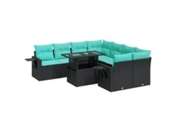 Maison Exclusive - Juego Sofá Jardín 9 Piezas Con Cojines Negro Poli Ratán Acacia