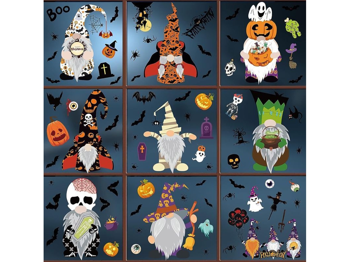 Pegatinas Para Ventanas De Halloween, Decoraciones De Interior De Doble Cara, Gnomos Y Elementos Temáticos.
