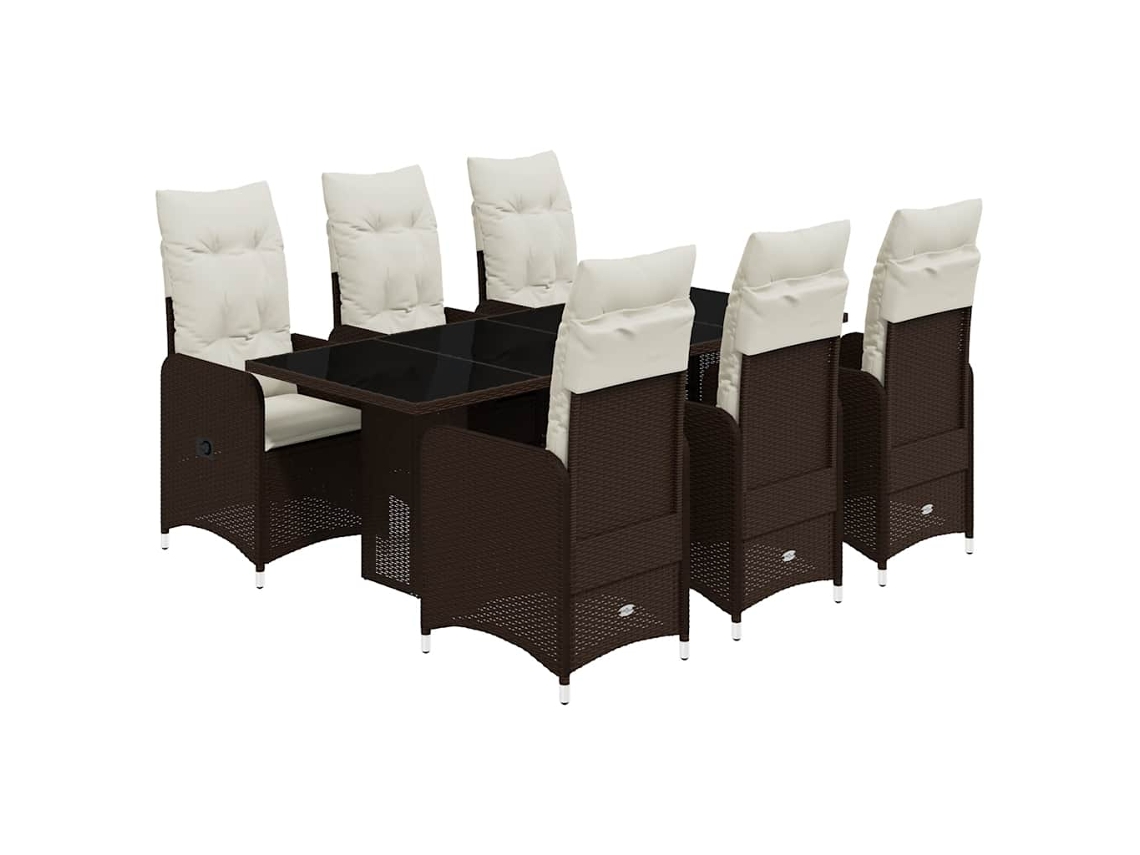 Maison Exclusive - Set De Mesa Y Sillas Jardín 7 Pzas Con Cojines Ratán Pe Marrón