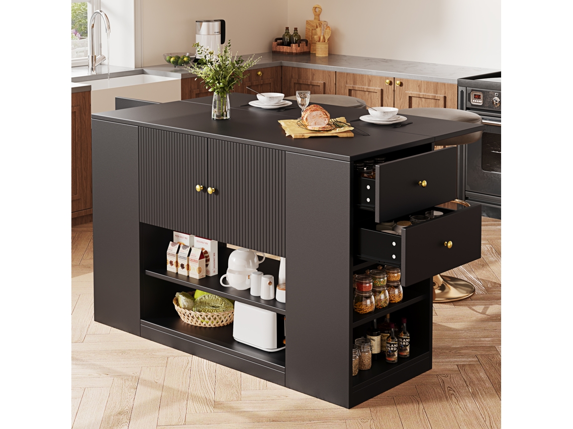 Isla de cocina moderna, muebles de cocina, muebles de buffet, muebles de cocina con cajones y estantes, aparador para cocina y comedor, color negro Zkaka