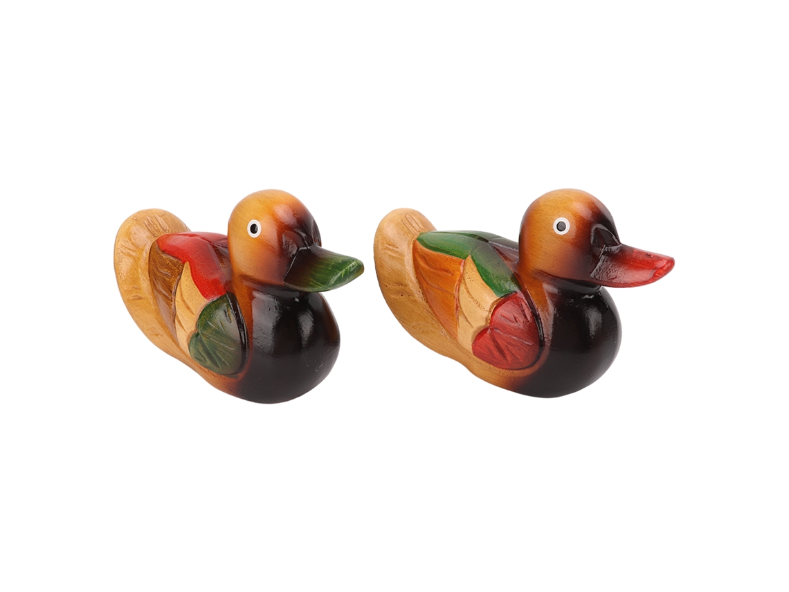 Estátuas de Pato Mandarim de Madeira Pintadas À Mão Decorativa Jardim Casa Presente