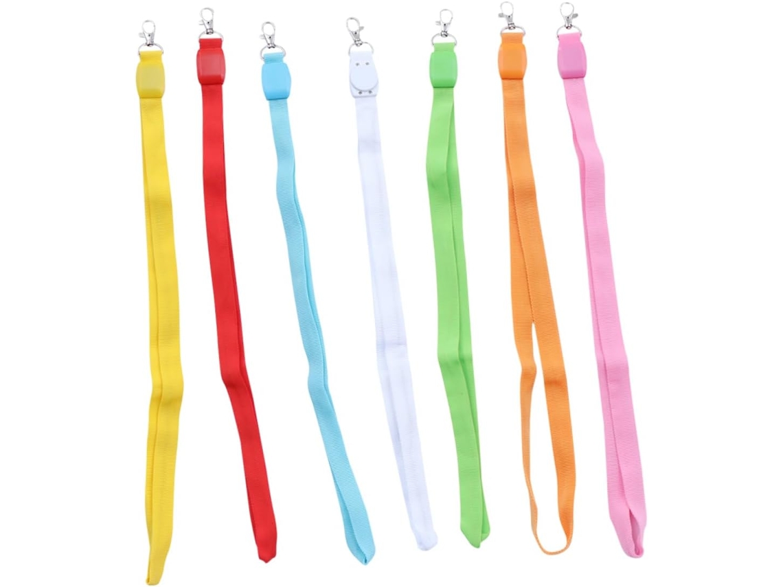Juego De 7 Llaveros Con Luz Led Surtidos Y Correa Para El Cuello De Nailon Resistente.