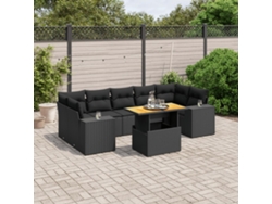 Conjunto de sofá de jardín de 8 piezas con cojines en mimbre sintético negro de DKD Home Decor