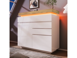 Cómoda Led Con Brillo Ajustable Mediante Aplicación, 2 Puertas, 3 Cajones, Blanca, 115x110x39cm